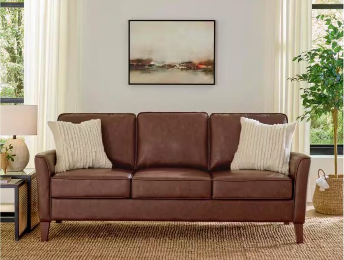 Doherty 79.9 in. Flared Arm Faux Leather Sofa in Chestnut Brown